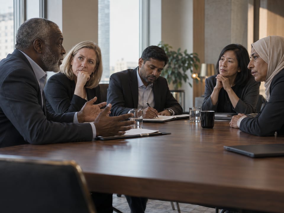 CEO deliberating with the board