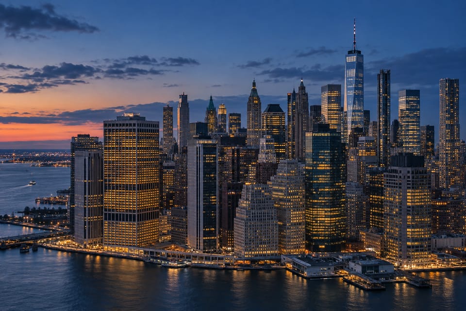 Lower Manhattan financial district at dusk