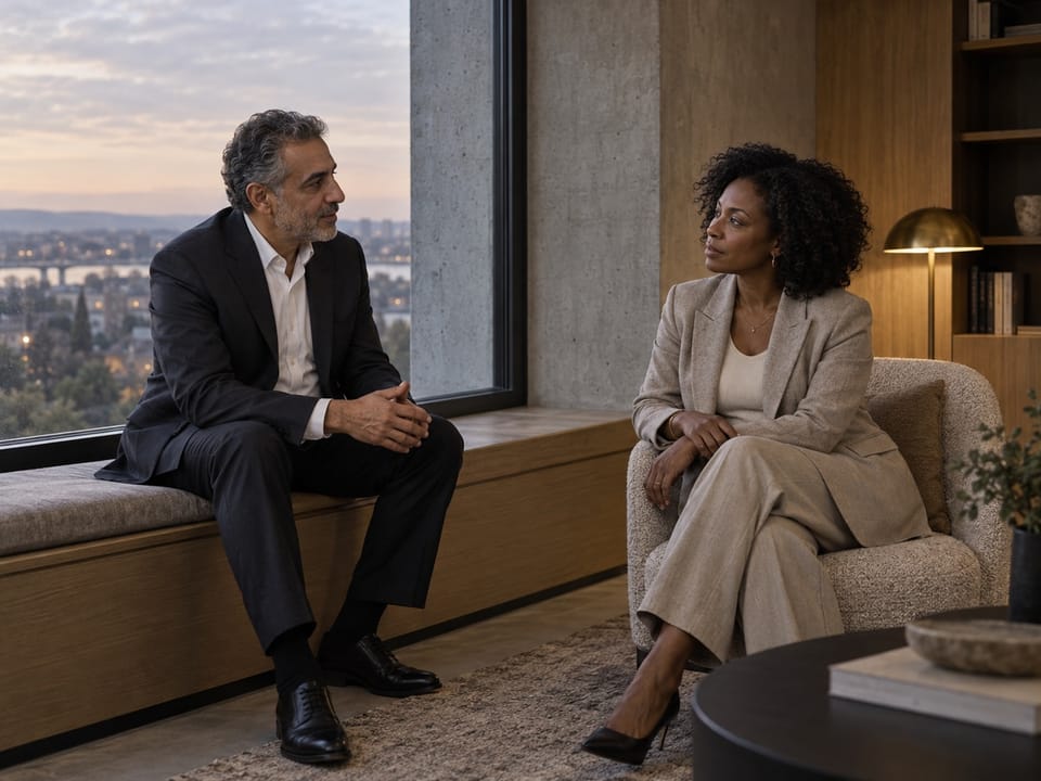 Two data center executives in a quiet corner conversation