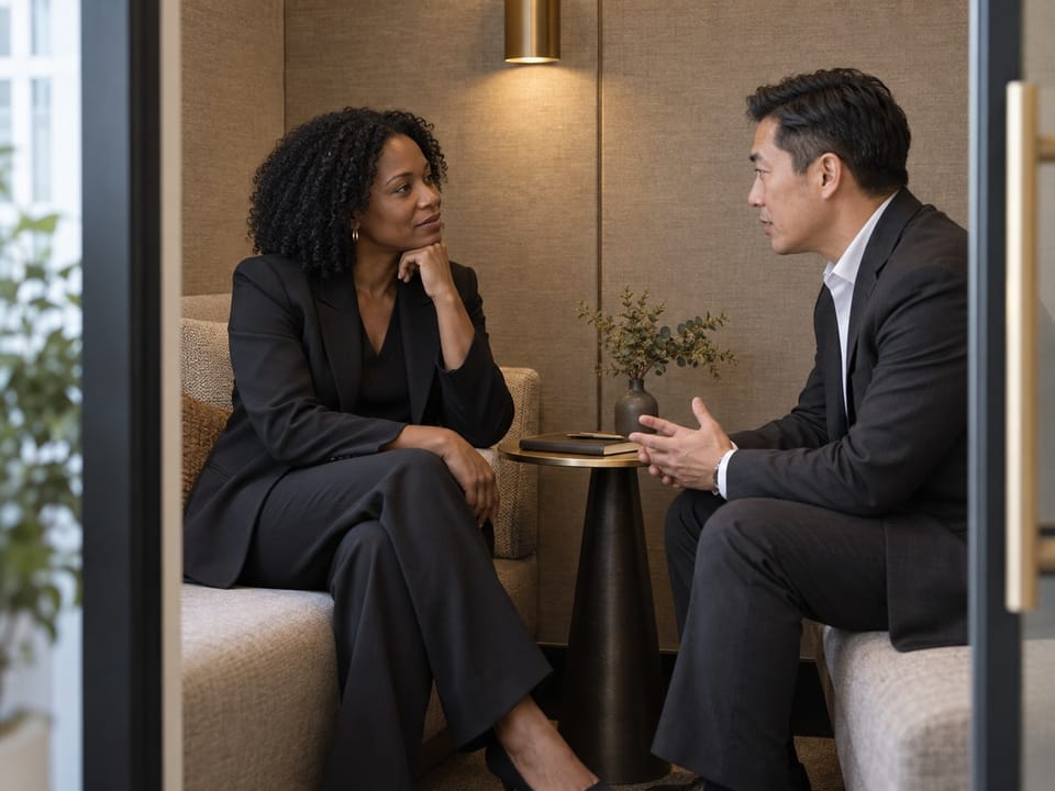 Two SaaS executives in a quiet corner conversation