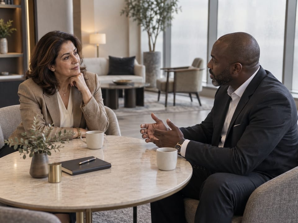 Two supply chain executives in a quiet corner conversation