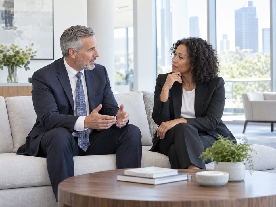Two executives in a quiet corner conversation in a Phoenix office