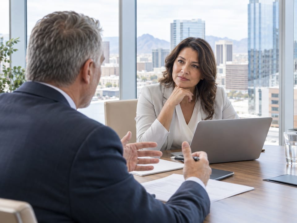 Two executives in a quiet corner conversation in a Phoenix office