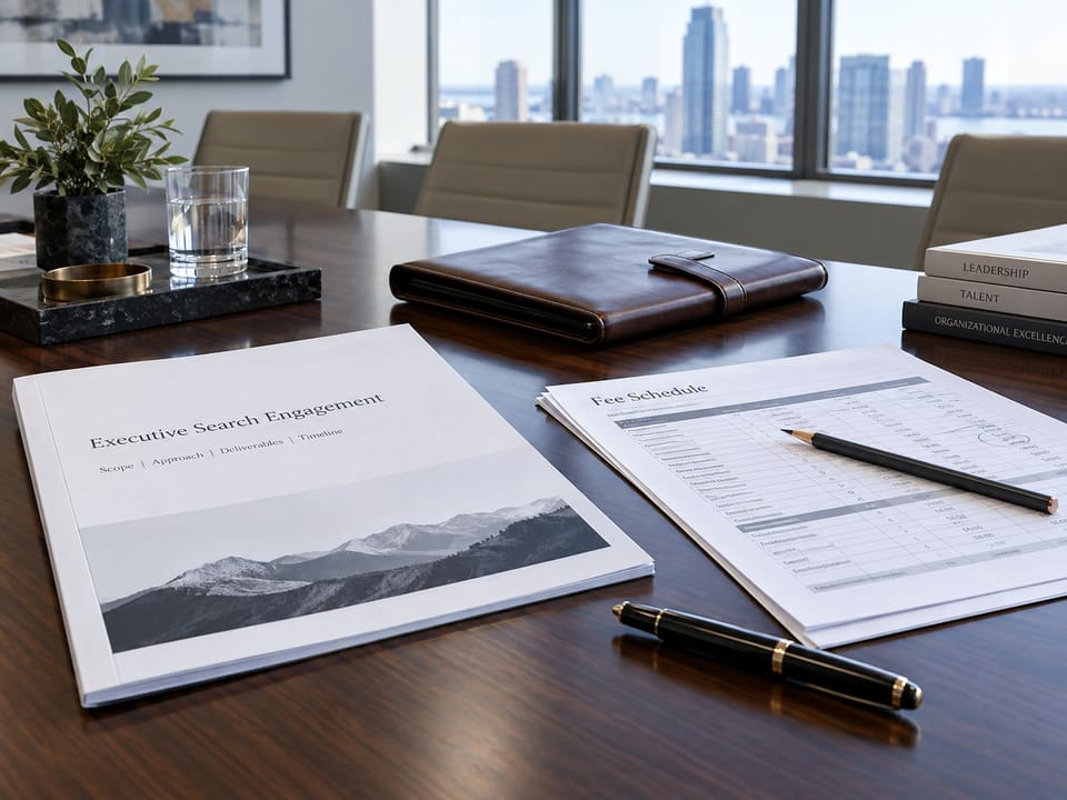 Executive investment materials arranged for board review in cool daylight