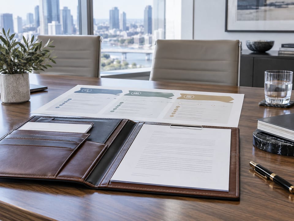 Executive search phase-by-phase timeline document under boardroom review