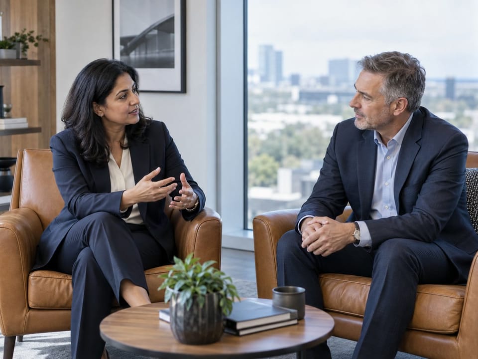 Two automotive executives in a quiet corner conversation