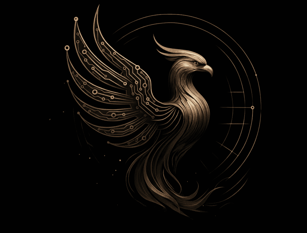 Stylized phoenix with circuit patterns